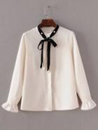 Romwe Flounce Cuff Bow Tie Blouse