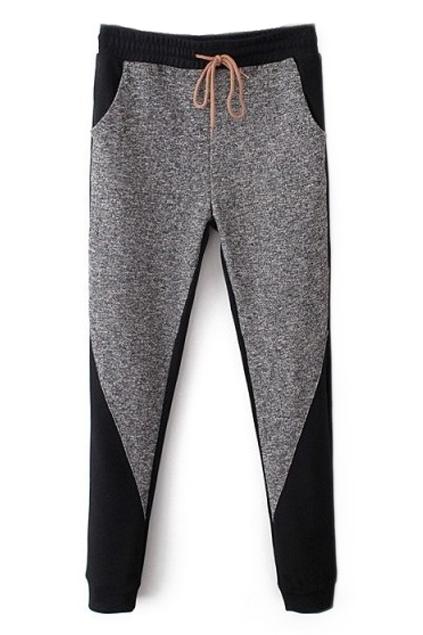 Romwe Color Block Pocketed Drawstring Grey Harem Pants