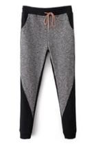 Romwe Color Block Pocketed Drawstring Grey Harem Pants