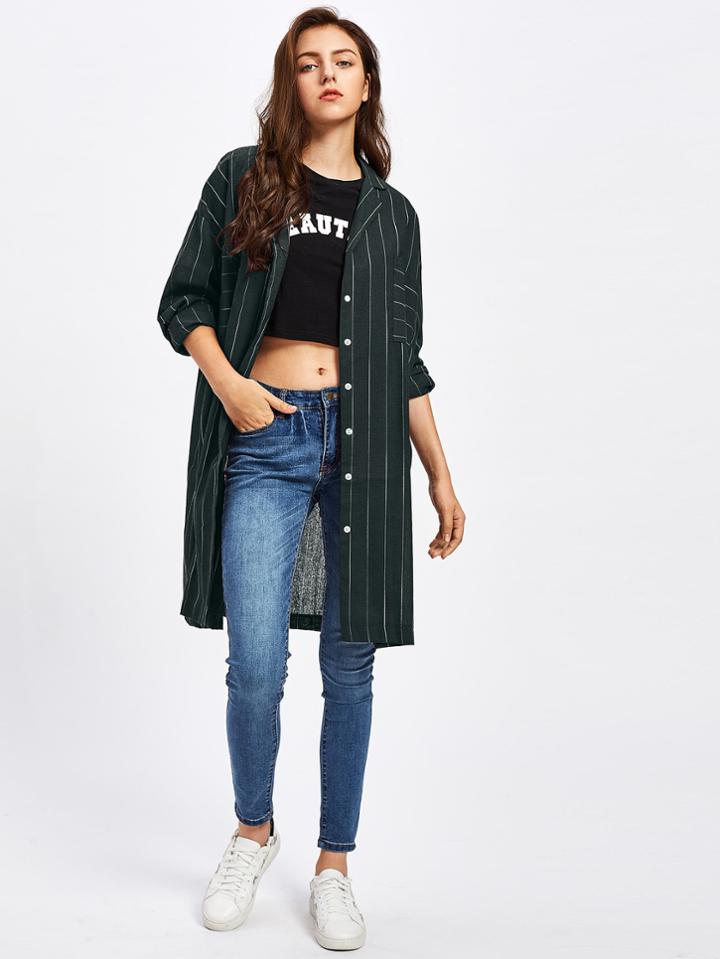 Romwe Pinstripe Drop Shoulder Shirt