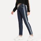Romwe Striped Side Ripped Knot Front Jeans