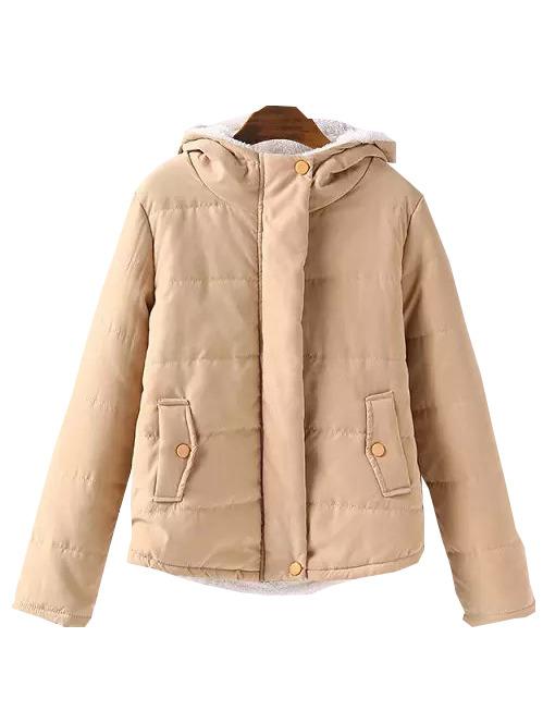 Romwe Hooded Zipper Pockets Khaki Coat