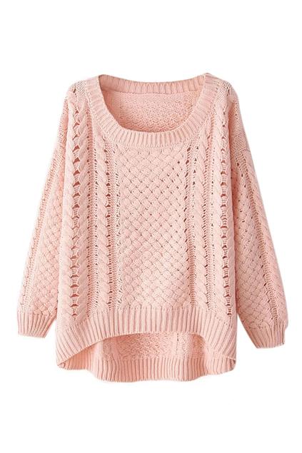 Romwe Asymmetric Hollow-out Light Pink Jumper