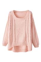 Romwe Asymmetric Hollow-out Light Pink Jumper