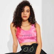 Romwe Letter Print Tie Dye Crop Tank Top