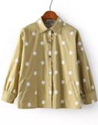 Romwe Yellow Lapel Polka Dot Denim Coat