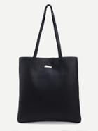 Romwe Black Pebbled Faux Leather Tote Bag