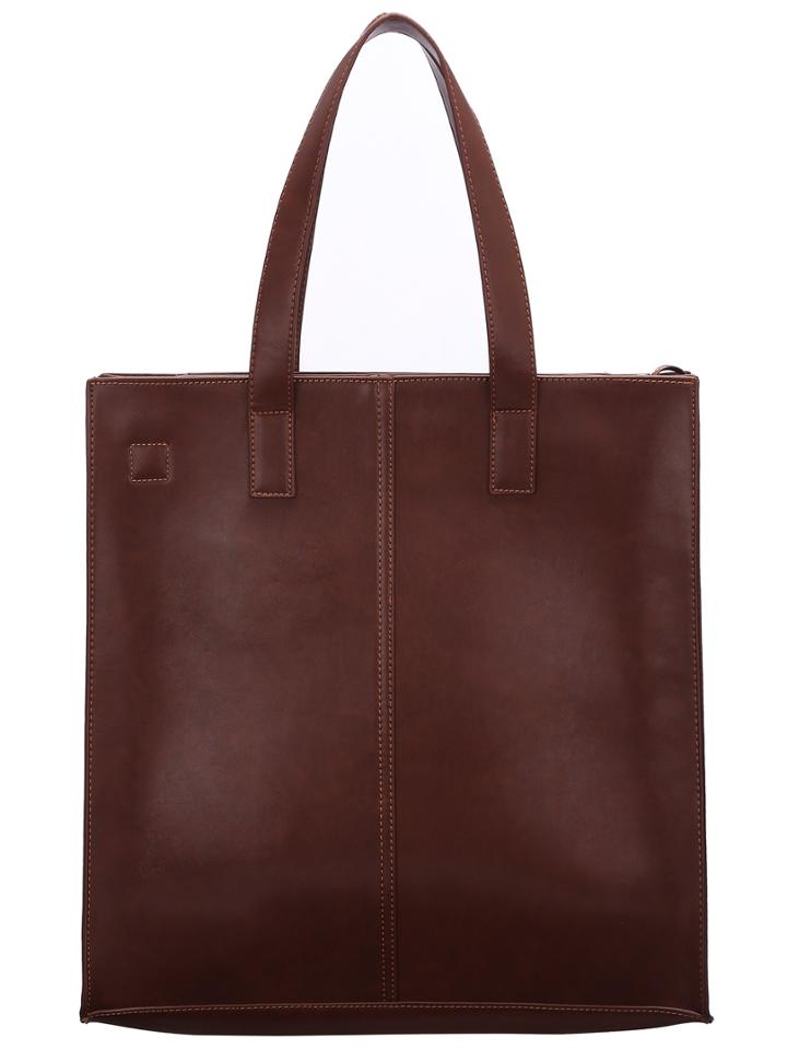 Romwe Brown Zipper Pu Tote Bag