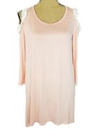 Romwe Contrast Lace Open Shoulder Shift Pink Dress