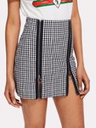 Romwe Plaid Zipper Detail Skirt