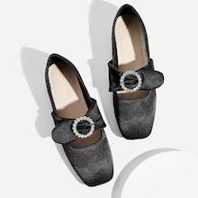 Romwe Rhinestone Decor Square Toe Flats