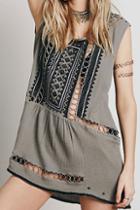 Romwe With Bead Hollow Embroidered Dress