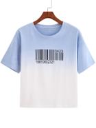 Romwe Bar Code Print Ombre T-shirt