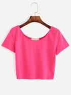Romwe Hot Pink Scoop Neck Crop T-shirt