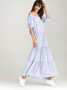 Romwe Vertical Striped Off Shoulder Tie Cuff Dress