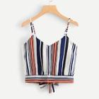 Romwe Tie Back Striped Crop Cami Top