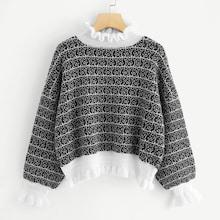 Romwe Frill Trim Color Block Sweater