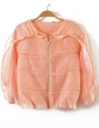 Romwe With Zipper Ruffle Hollow Orange Coat