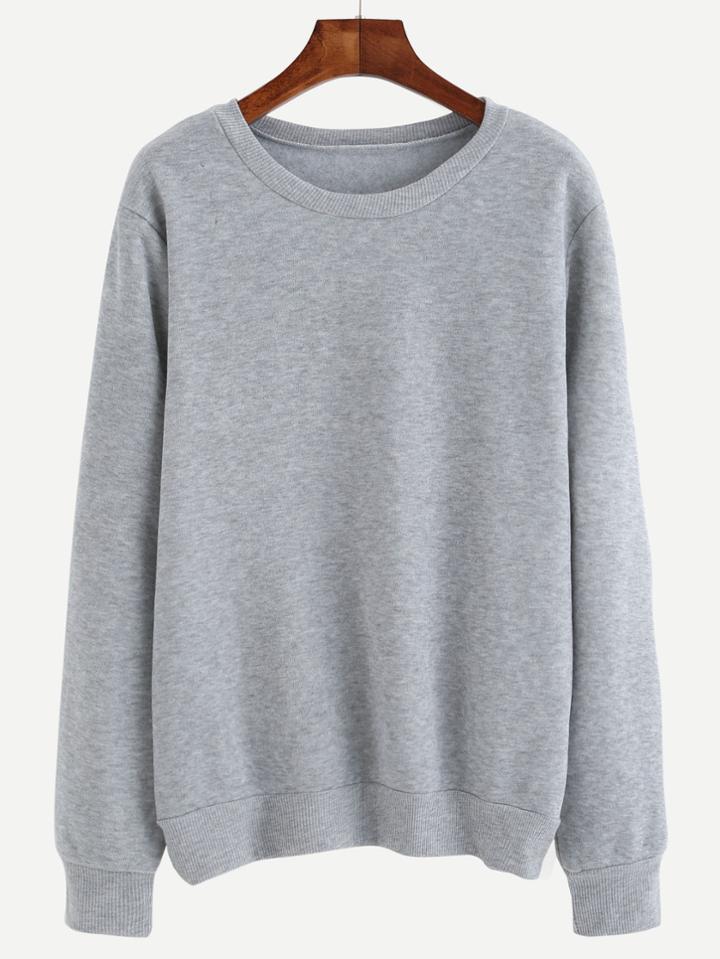 Romwe Heather Grey Letter Print Pullover Sweatshirt