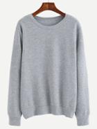 Romwe Heather Grey Letter Print Pullover Sweatshirt