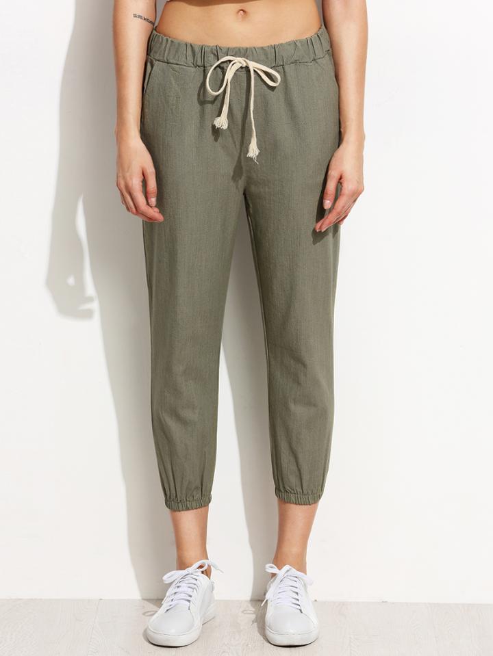 Romwe Olive Green Drawstring Waist Elastic Hem Peg Pants