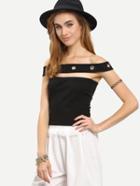 Romwe Cutout Metal Eyelet Off-the-shoulder Top