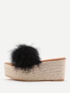 Romwe Faux Fur Embellished Woven Wedge Sandals