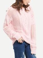 Romwe Pink Round Neck Hollow Sweater