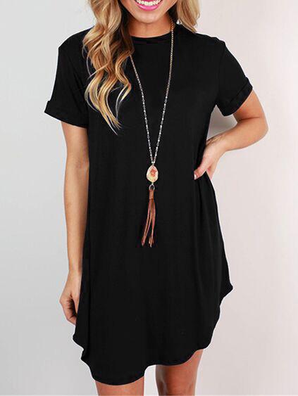 Romwe Black Loose-fit Tee Dress