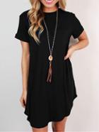 Romwe Black Loose-fit Tee Dress