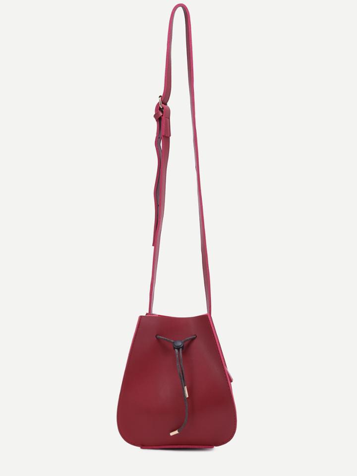 Romwe Red Faux Leather Drawstring Bucket Bag