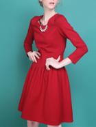 Romwe Long Sleeve Zipper Red Dress
