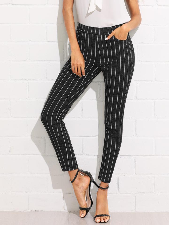 Romwe Pinstripe Skinny Jeans