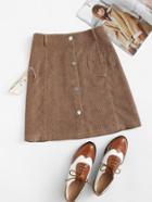 Romwe Single Breasted Pocket Corduroy Skirt