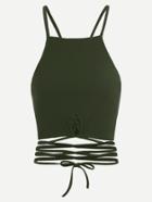 Romwe Army Green Lace Up Crop Cami Top