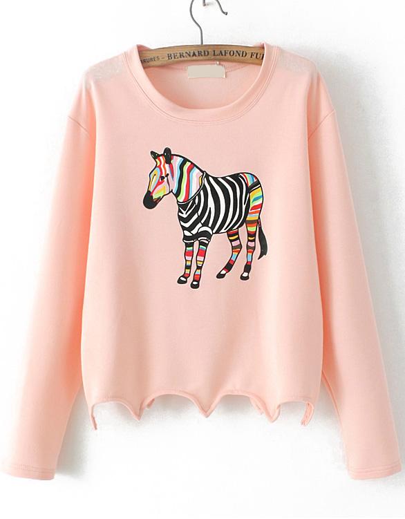 Romwe Zebra Print Crop Orange Sweatshirt