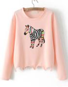 Romwe Zebra Print Crop Orange Sweatshirt