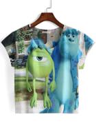 Romwe Monster Print Crop T-shirt