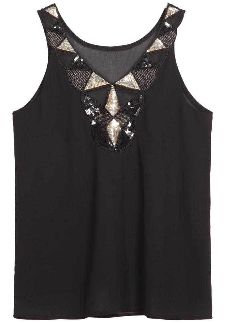 Romwe Sequined Embellishment Neckline Black Vest
