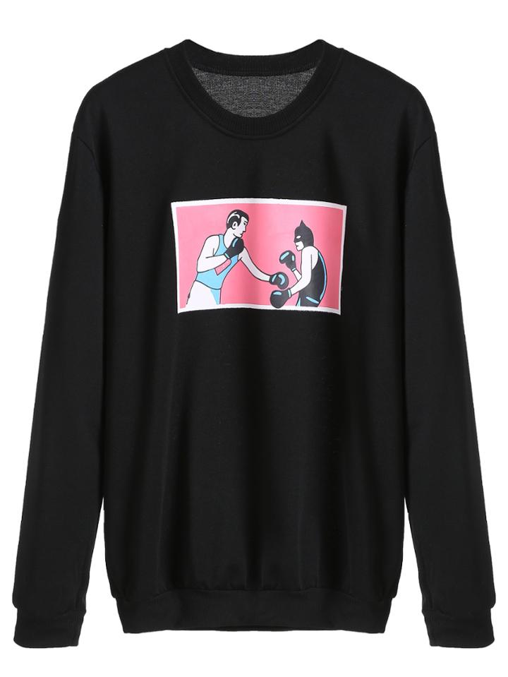 Romwe Black Graphic Print Sweatshirt