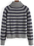 Romwe Turtleneck Striped Blue Sweater