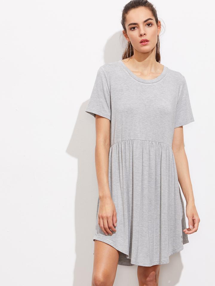 Romwe Heather Knit Curved Hem Smock Tee Dress