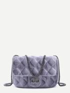 Romwe Grey Velvet Meander Pattern Quilted Crossbody With Chain Strap