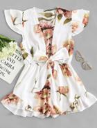 Romwe Floral Print Knot Front Romper