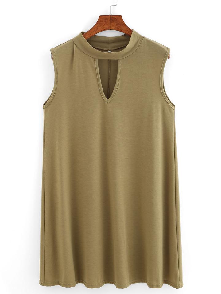 Romwe Keyhole Mock Neck Swing Dress