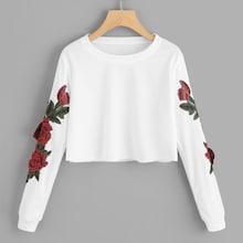 Romwe Rose Applique Crop Sweatshirt