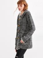 Romwe Grey Marled Knit Faux Shearling Neckline Duffle Sweater Coat