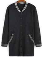 Romwe Striped Buttons Black Coat