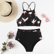 Romwe Animal Print Criss Cross Top With High Waist Bikini