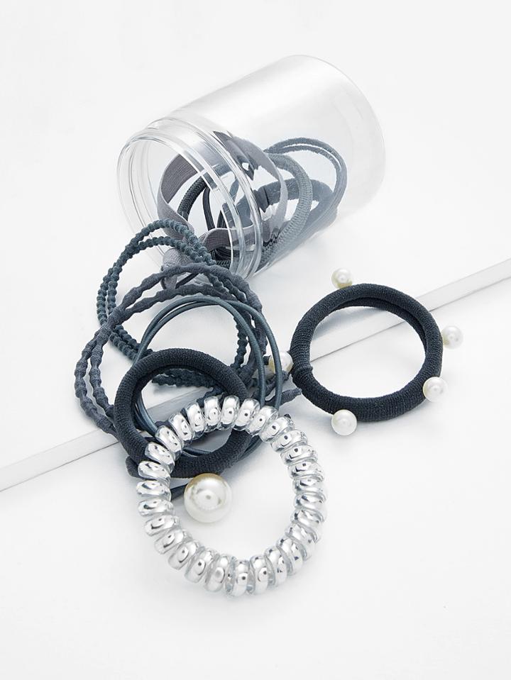 Romwe Knot & Faux Pearl Hair Tie Set 10pcs